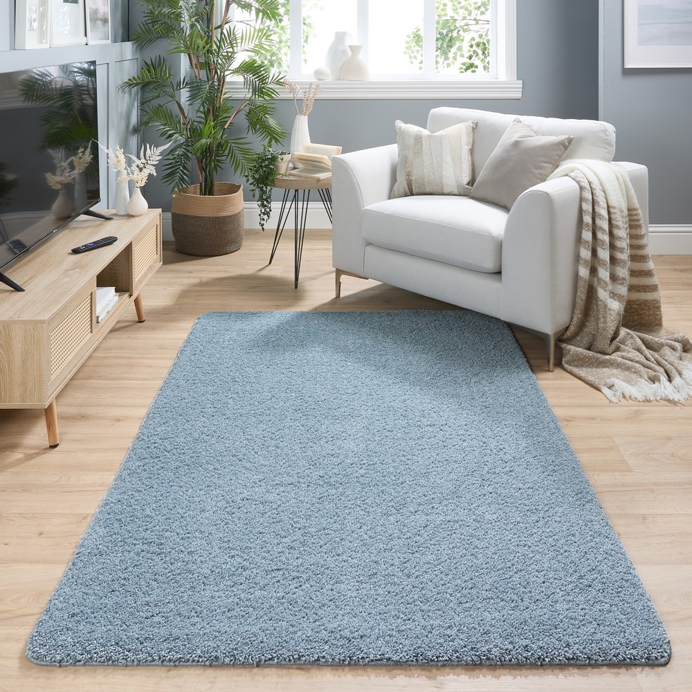 Buddy Washable Plain Rugs in Denim Blue